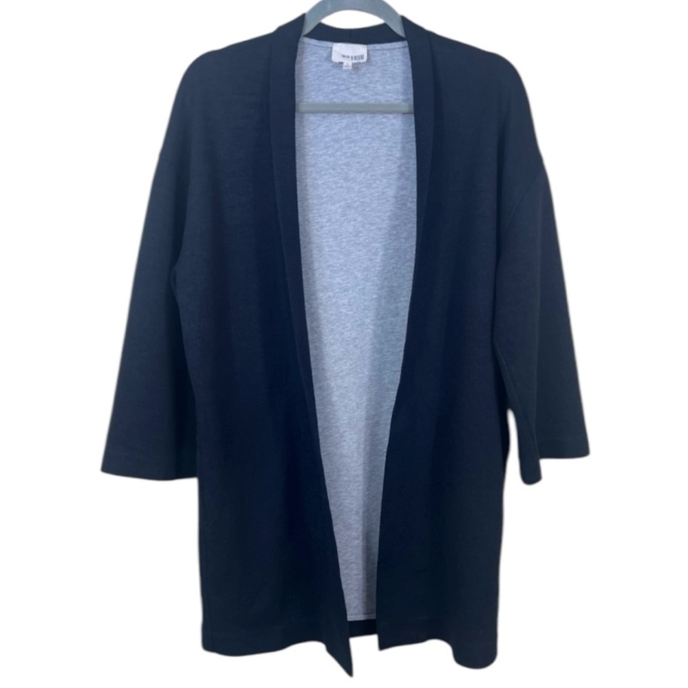 Aritzia Wilfred Free Open Front Cardigan Pockets 3/4 Sleeve Black Minimalist
